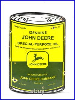 11 x 8 Porcelain Enamel John Deere Motor Oil Can Gas Station Metal Sign