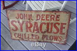 1910 Barn Found Sign Antique 30x18 John Deere Syracuse Chilled Plows Red