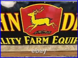 1930's John Deere Quality Farm Equipment Porcelain Burdick 4 Legged Deer Sign