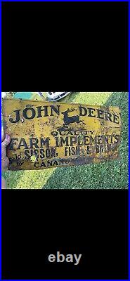 1930s John Deere Farm Implements Tin Sign Sisson Fish & Brewer Canandaigua NY