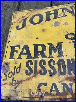 1930s John Deere Farm Implements Tin Sign Sisson Fish & Brewer Canandaigua NY