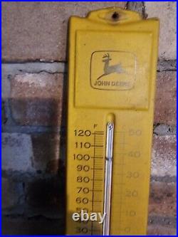 1940's John Deere Metal Thermometer Dealer Sign Farm Seed Feed Pig Cow (works)