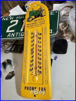 1940's Vintage JOHN DEERE TRACTOR Freemont MI Metal Thermometer Sign very rare