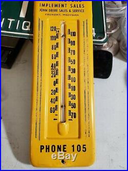 1940's Vintage JOHN DEERE TRACTOR Freemont MI Metal Thermometer Sign very rare