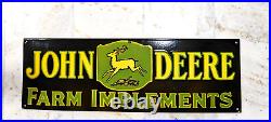 1950's VINTAGE JOHN DEERE FARM IMPLEMENTS PORCELAIN ENAMEL SIGN 36X12 SSP