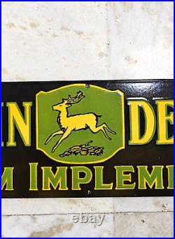 1950's VINTAGE JOHN DEERE FARM IMPLEMENTS PORCELAIN ENAMEL SIGN 36X12 SSP