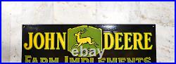 1950's VINTAGE JOHN DEERE FARM IMPLEMENTS PORCELAIN ENAMEL SIGN 36X12 SSP