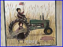 1993 P Buckley Moss Framed LE Print JOHN DEERE GIRLS Signed