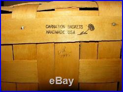 1995 John Deere HANDMADE Handled Wicker Basket Carnation Signed Pewter jd Logo