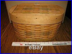 1996 John Deere HANDMADE Wicker Basket with Lid Carnation Signed Pewter jd Logo