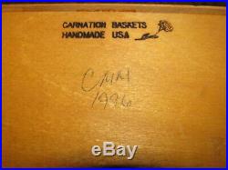 1996 John Deere HANDMADE Wicker Basket with Lid Carnation Signed Pewter jd Logo