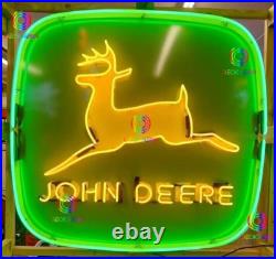 20X20 Inches John Deere Farm Tractor Farm Garage Barn Real Glass Neon Light Sign