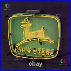 20X20 Inches John Deere Farm Tractor Farm Garage Barn Real Glass Neon Light Sign
