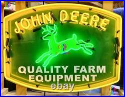 24 Big John Deere Quality Farm Equipment Barn Garage Real Glass Neon Light Sign