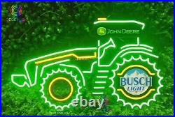 24'' John Deere Farm Tractor Busch Light Beer Bar LED Neon Lamp Sign With Dimmer