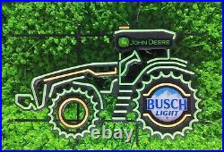 24'' John Deere Farm Tractor Busch Light Beer Bar LED Neon Lamp Sign With Dimmer