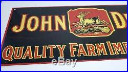 26x8 Old New Stock Original John Deere Farm Equip. Porcelain Gas & Oil Adv. Sign