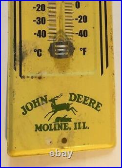 2- Vtg John Deere Moline, Illinois Thermometer Rare Old Metal Sign+New JD Therm