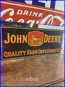34 Large Vintage''john Deere'' Porcelain Advertising Sign 10.5x24 Inch USA