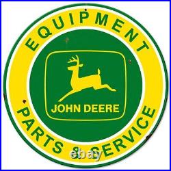 (3) John Deere Equipment Parts Service 14 Round Heavy Duty USA Metal Adv Sign