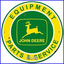 (3) John Deere Equipment Parts Service 28 Round Heavy Duty USA Metal Adv Sign