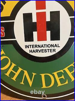 63 Vintage International Harvester, John Deere Dealer Porcelain Sign 12 Inch
