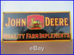 8x18 Old New Stock Original John Deere Farm Equip. Porcelain Gas & Oil Adv. Sign