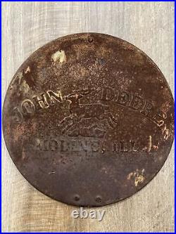 Antique John Deere Moline, Illinois Embossed Metal Planter Lid Sign Vintage (2)
