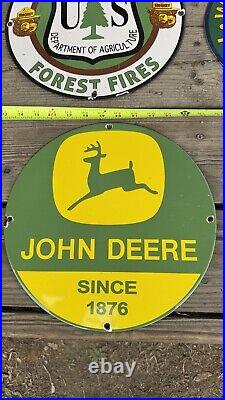Antique porcelain metal John Deere 1876 sign 30 Inch Circumference 12 Diameter