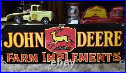 Black John Deere 36x12 Farm Implements Porcelain Sign