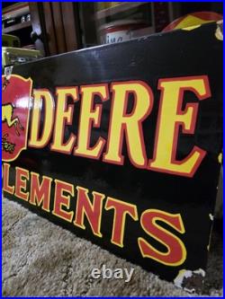 Black John Deere 36x12 Farm Implements Porcelain Sign