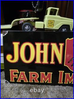 Black John Deere 36x12 Farm Implements Porcelain Sign