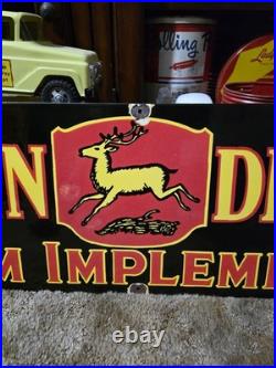 Black John Deere 36x12 Farm Implements Porcelain Sign