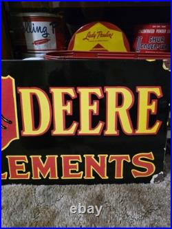 Black John Deere 36x12 Farm Implements Porcelain Sign