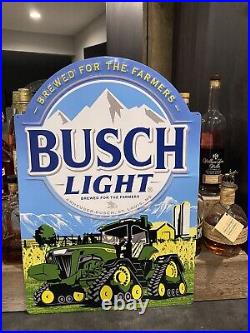 Busch Light John Deere Embossed Farming Tin Tacker Sign From Anheuser Busch Rare