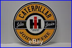 CATERPILLAR IH JOHN DEERE DEALER DIE CUT Sign Rare LATE 70's 80's ENAMEL 16