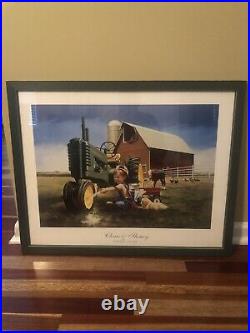 Clean Shiny John Deere Tractor Print Signed Rare Little Farm Hands By Donald