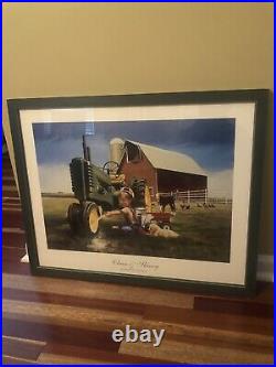 Clean Shiny John Deere Tractor Print Signed Rare Little Farm Hands By Donald