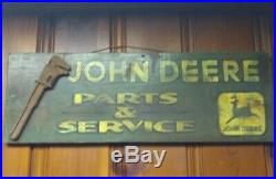 Collectible John Deere Tractor Hand Painted Wood Advertising Farm Sign Pre-owned