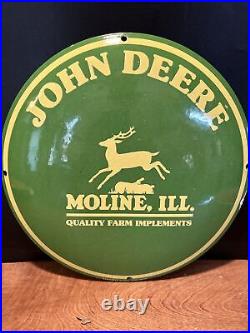 Convex Vintage Style''john Deere'' Moline, Ill. Porcelain Dealer Sign 12 Inch
