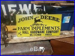 Embossed John Deere Quality Farm Equipment Sign Gas Oil Porcelain Dealer