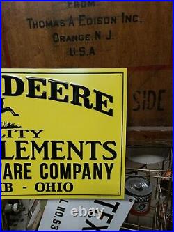 Embossed John Deere Quality Farm Equipment Sign Gas Oil Porcelain Dealer