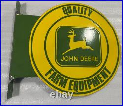 Flange John Deere Farm Equipment Porcelain Enamel Gas & Oil Sign 21.5x17dsp