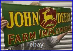 Giant 36 John Deere Porcelain Farming Implements Porcelain Sign Green & Yellow