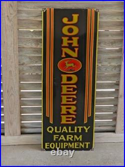 Giant Vintage John Deere Porcelain Sign Quality Farm Tractor Equipment 48 X 18