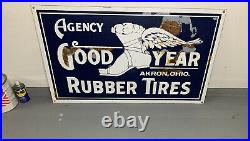 Goodyear Tires Metal Sign 24x40 Oilzum John Deere Automotive Oil Gas Akron Ohio