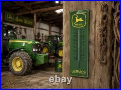 JOHN DEERE Advertising Thermometer Porcelain Enamel Steel Sign (Mounting Ears)