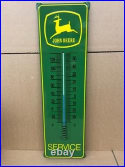 JOHN DEERE Advertising Thermometer Porcelain Enamel Steel Sign (Mounting Ears)