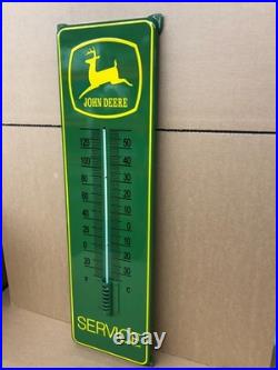 JOHN DEERE Advertising Thermometer Porcelain Enamel Steel Sign (Mounting Ears) JOHN DEERE Advertising Thermometer Porcelain Enamel Steel Sign (Mounting Ears)
