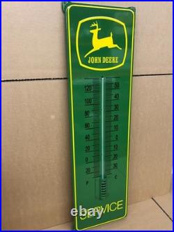 JOHN DEERE Advertising Thermometer Porcelain Enamel Steel Sign (Mounting Ears)